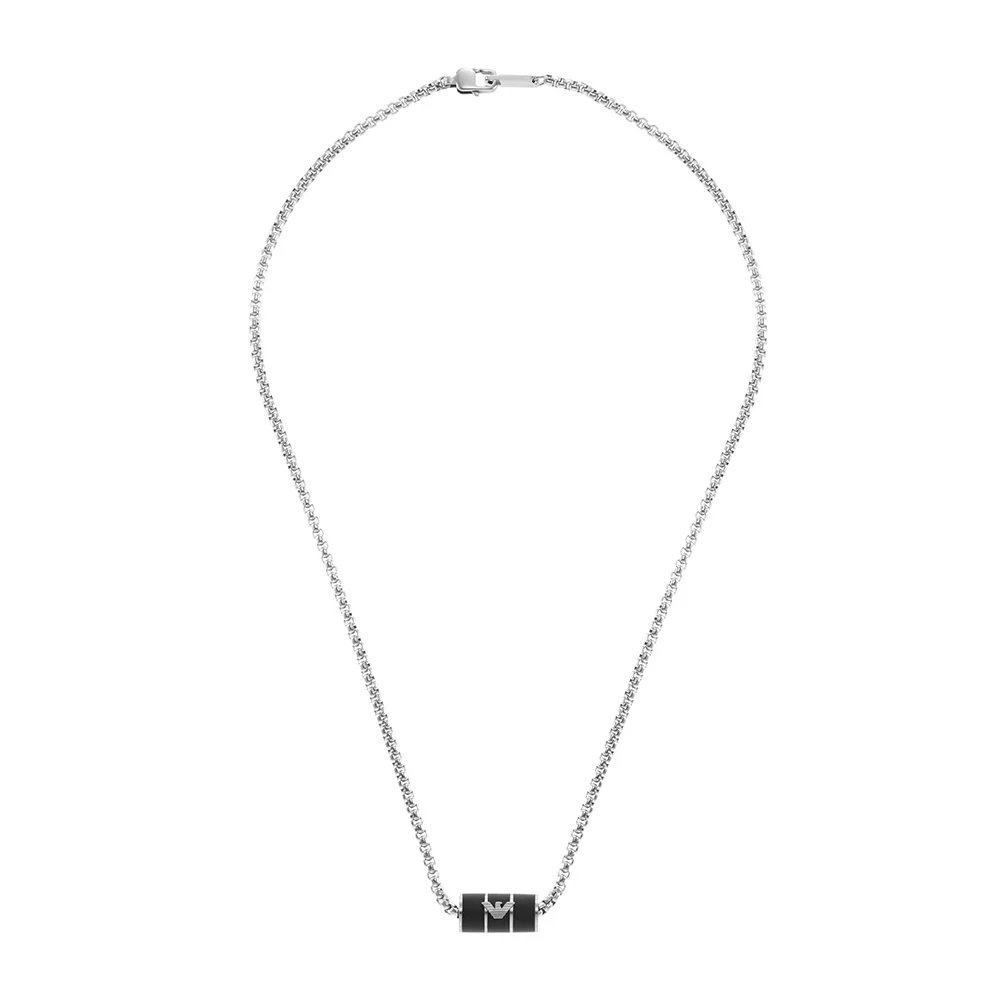 Emporio Armani Stainless Steel Black Matte Lacquer Pendant With Chain