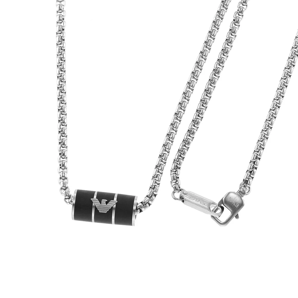 Emporio Armani Stainless Steel Black Matte Lacquer Pendant With Chain - Image 2