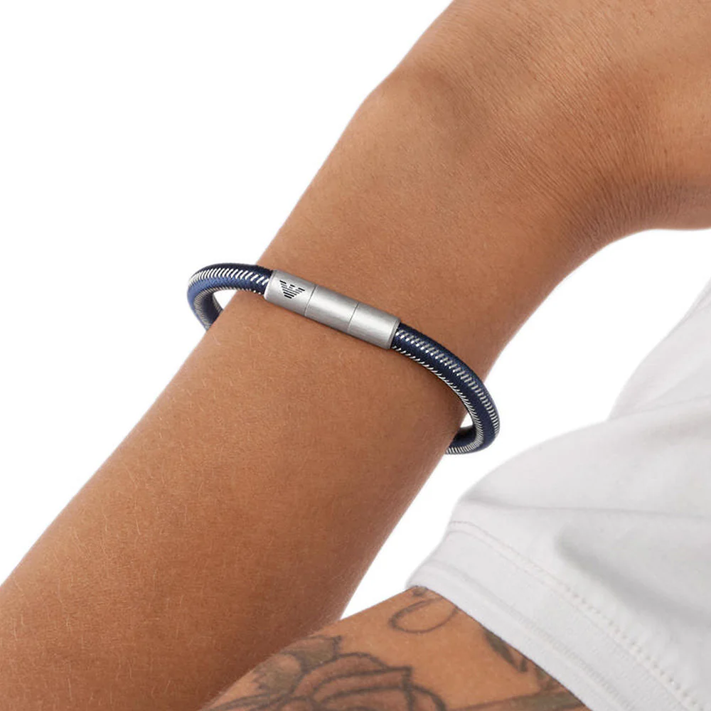 Emporio Armani Stainless Steel Black Nylon Bracelet - Image 6