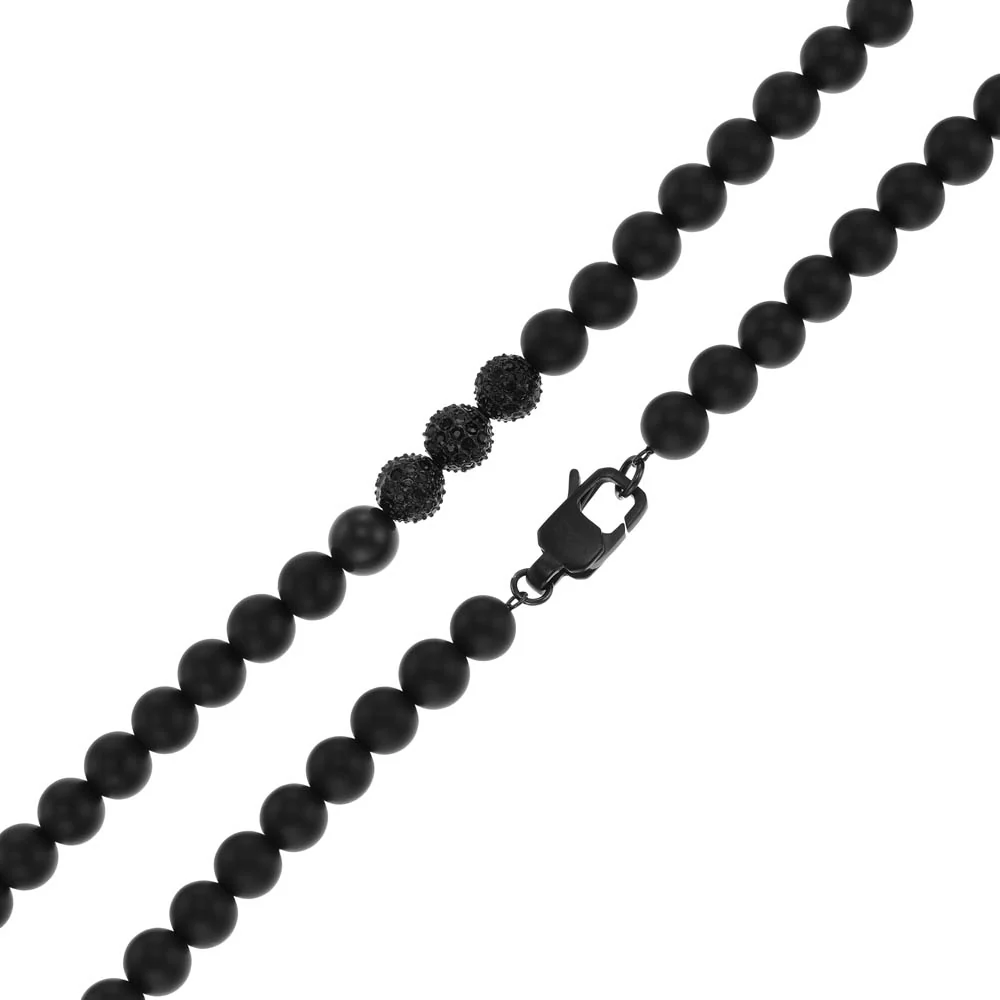 Emporio Armani Stainless Steel Black Onyx Beaded Chain - Image 4