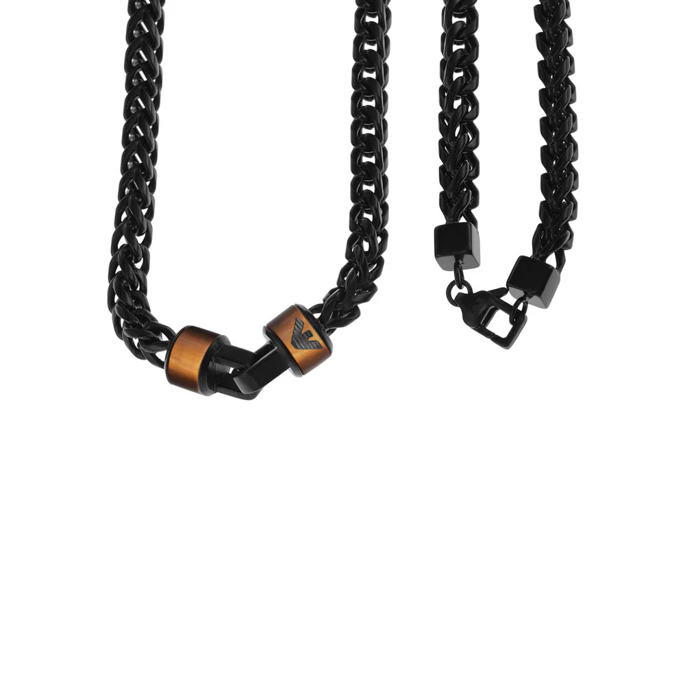 Emporio Armani Stainless Steel Brown Tiger's Eye Chain - Image 2