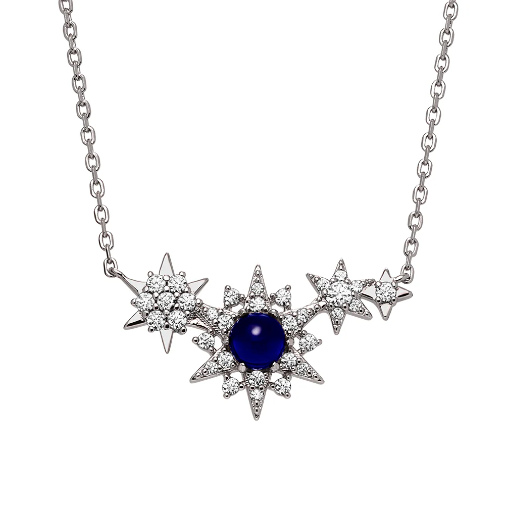 Emporio Armani Sterling Silver Starry Night Zirconia & Blue Stone Pave Pendant On Chain