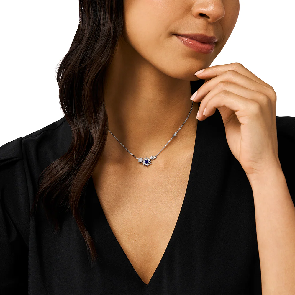 Emporio Armani Sterling Silver Starry Night Zirconia & Blue Stone Pave Pendant On Chain - Image 2