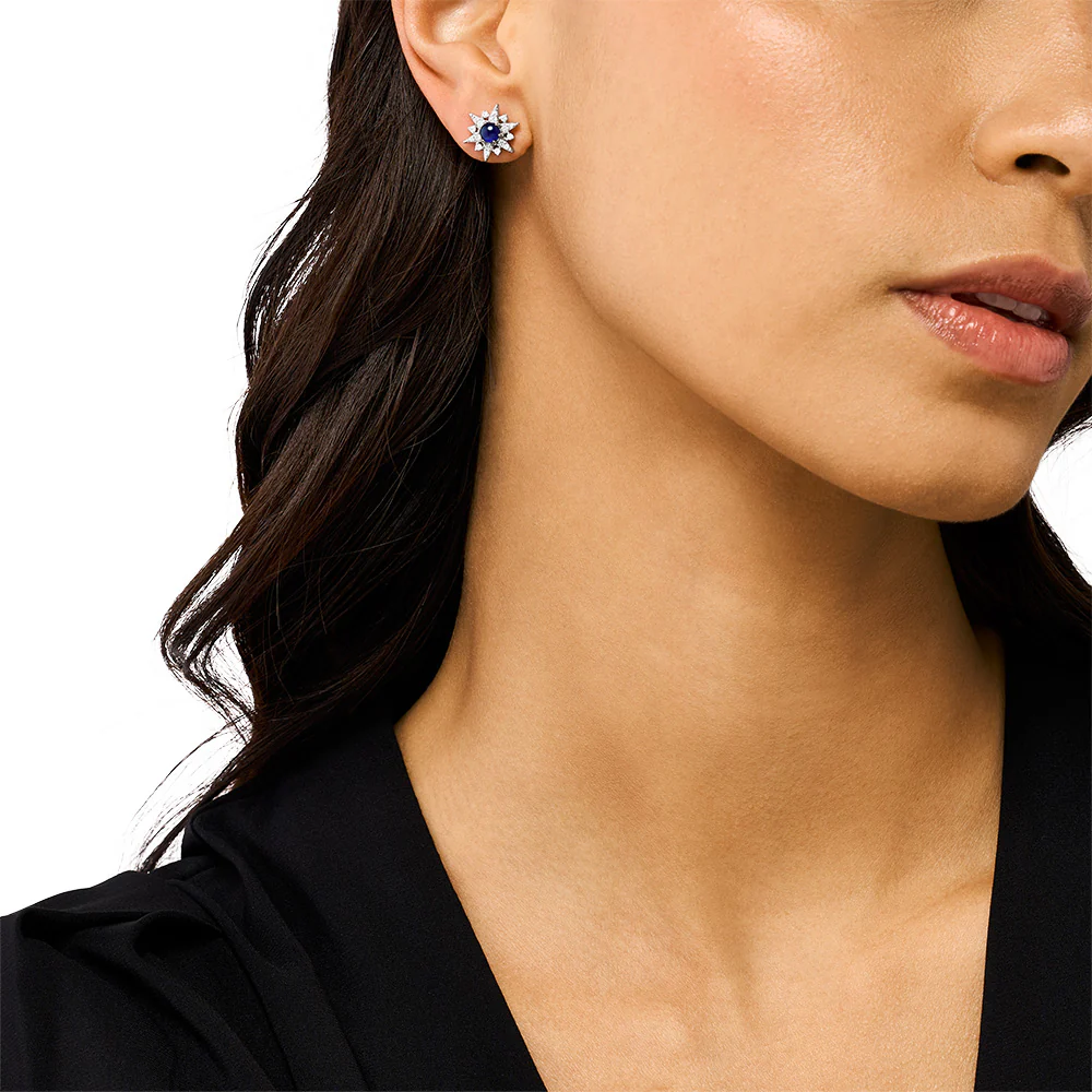 Emporio Armani Sterling Silver Starry Night Zirconia & Blue Stone Stud Earrings - Image 3