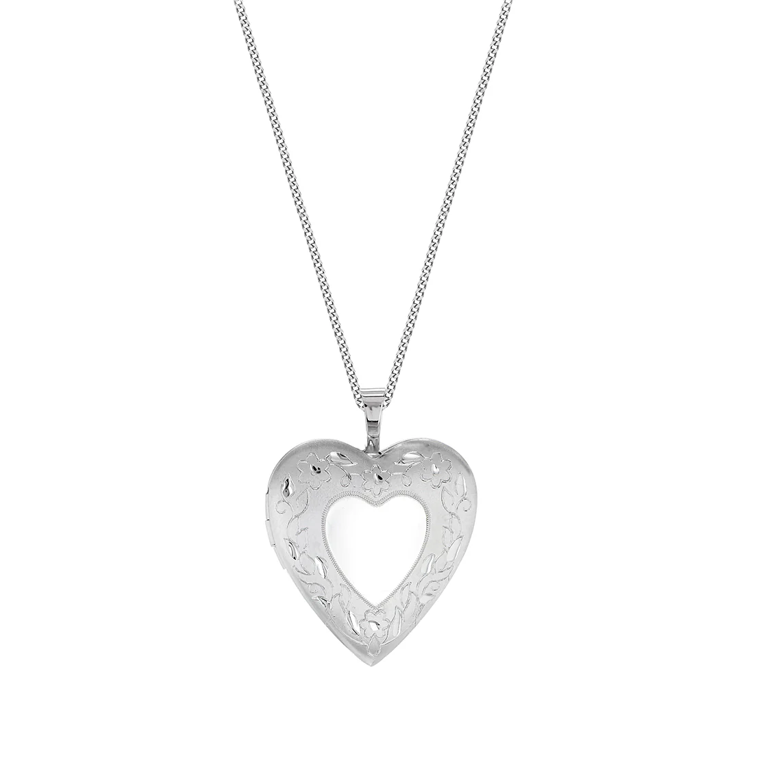 Engravable 20mm Heart Floral Locket Pendant in Sterling Silver - Image 2