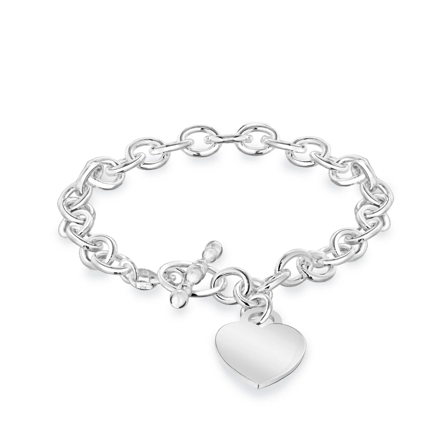 Engravable Heart Oval Belcher 19cm Bracelet in Sterling Silver
