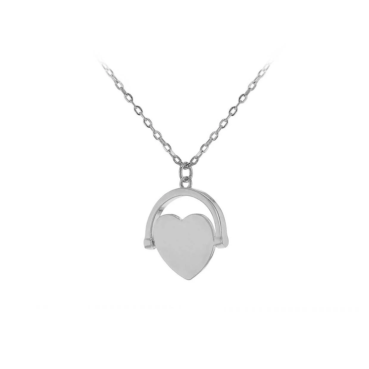Engravable Heart Spinner Pendant on 45cm Chain in Rhodium Plated Sterling Silver