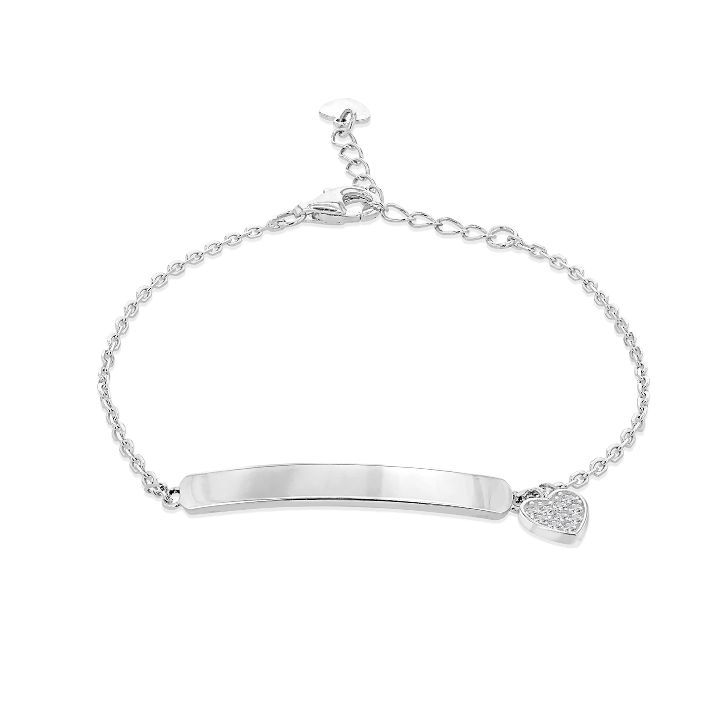 Engravable ID with Heart Charm 18cm Adjustable Bracelet in Sterling Silver