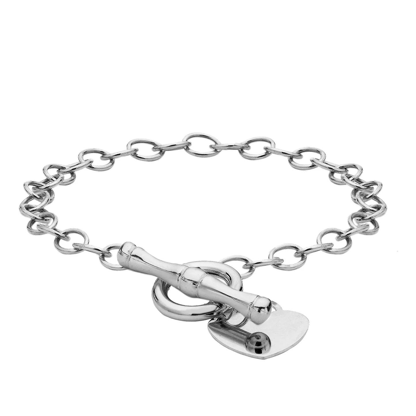 Engravable Small Heart Belcher 19cm Bracelet in Sterling Silver