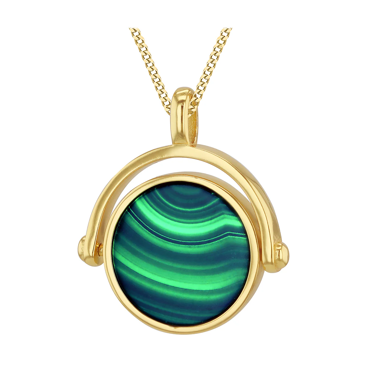 Engravable Spinning Malachite Pendant in Gold Plated Sterling Silver