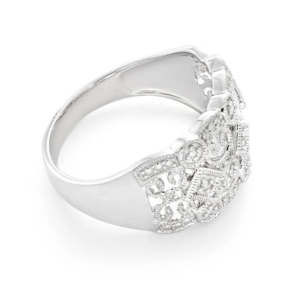 Filigree Diamond Ring with 17 Diamonds in Sterling Silver - Image 2