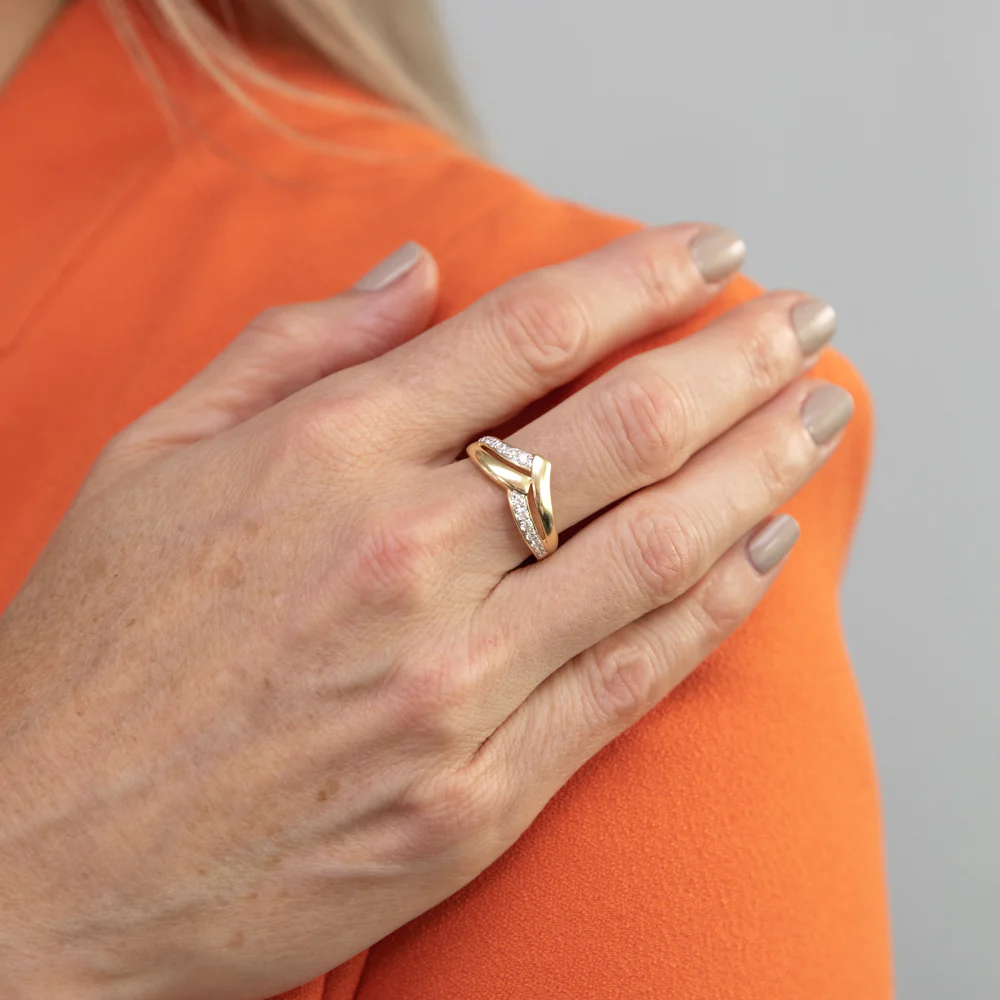 Flawless 1/4 Carat Diamond Chevron Dress Ring in 9ct Yellow Gold - Image 3