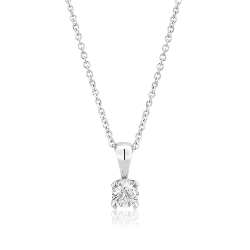 Flawless 9ct White Gold 0.10 Carat Diamond Solitaire Pendant on a 45cm Chain