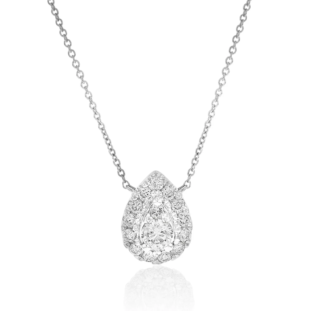 Flawless Cut 1/3 Carat Tear Drop Diamond Pendant in 9ct White gold With 45cm Chain