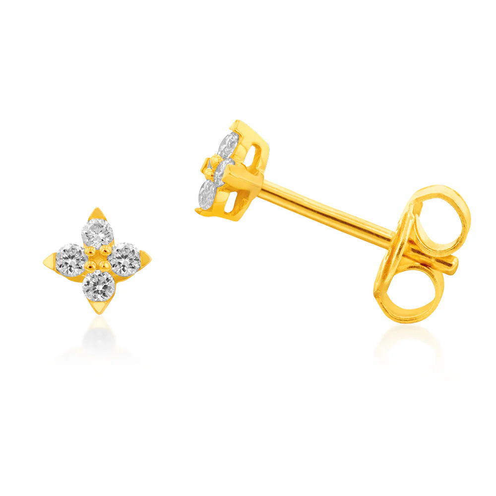 Flawless Cut 1/8 Carat Diamond Stud Earrings in 9ct Yellow Gold