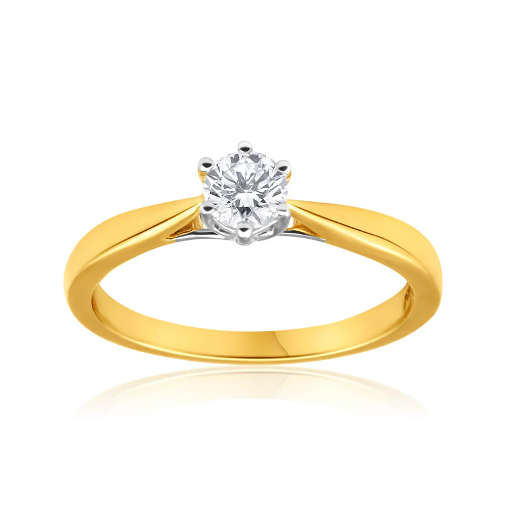 Flawless Cut 18ct Yellow Gold & White Gold Solitaire Ring With 0.4 Carat Diamond