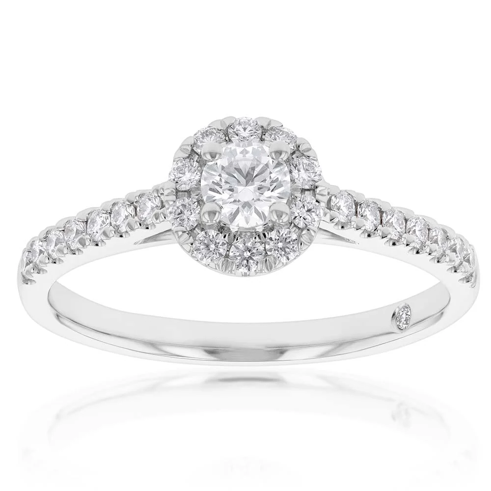 Flawless Cut 3/8 Carat Halo Ring in 18ct White Gold