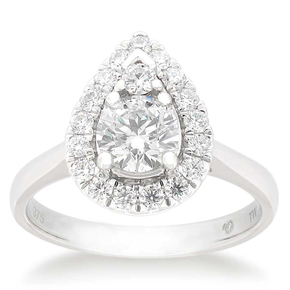 Flawless Cut 9ct White Gold Pear Shape Diamond Ring (TW=1ct)