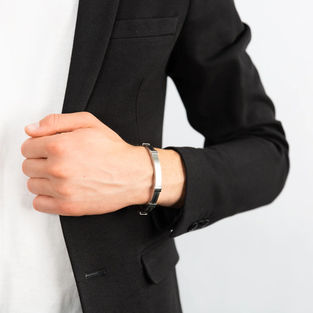 Forte Stainless Steel Black Rubber Stripe 20cm Fancy Gents Bracelet - Image 3