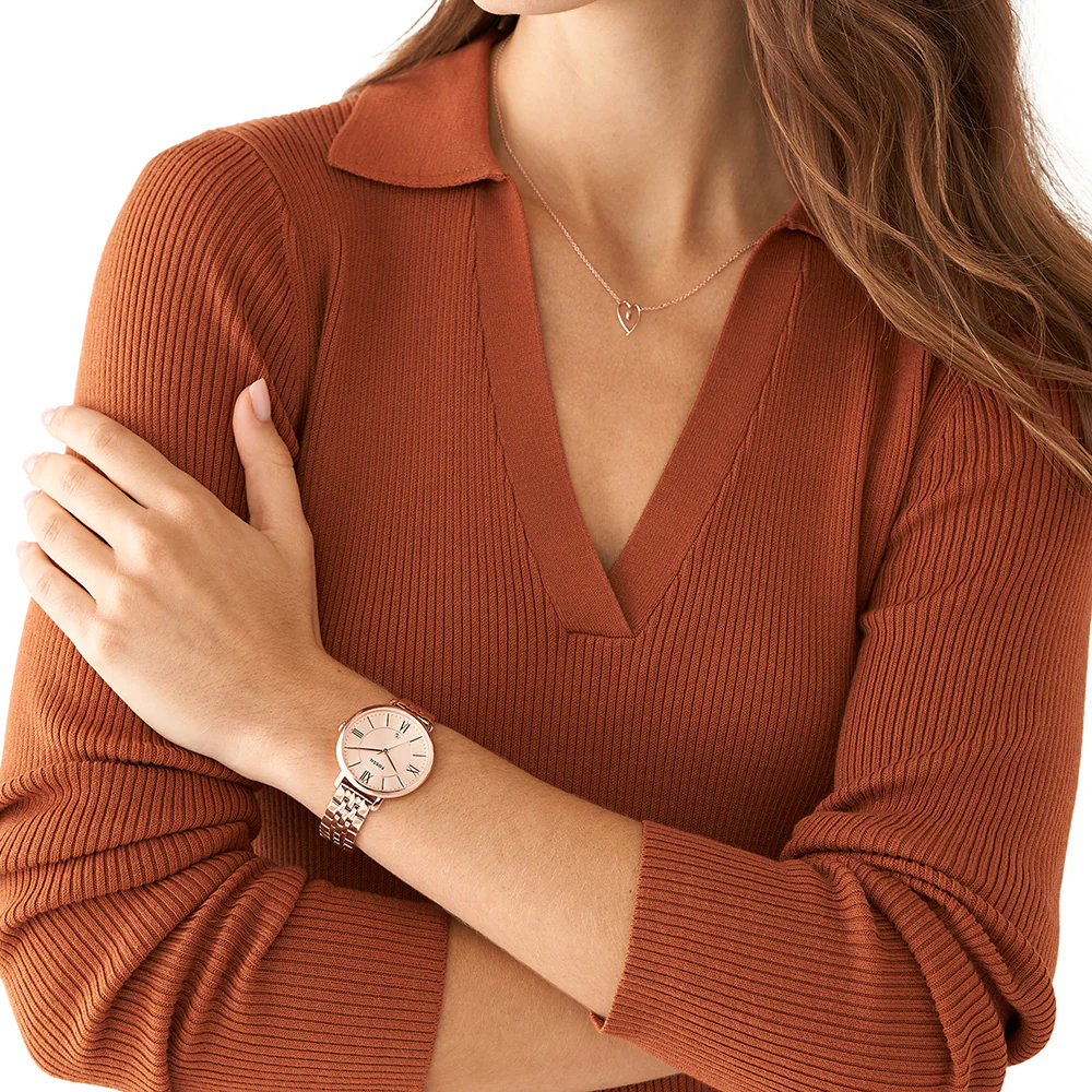 Fossil ES5252SET Jacqueline Rose Tone Watch with Necklace and Earrings - Image 6