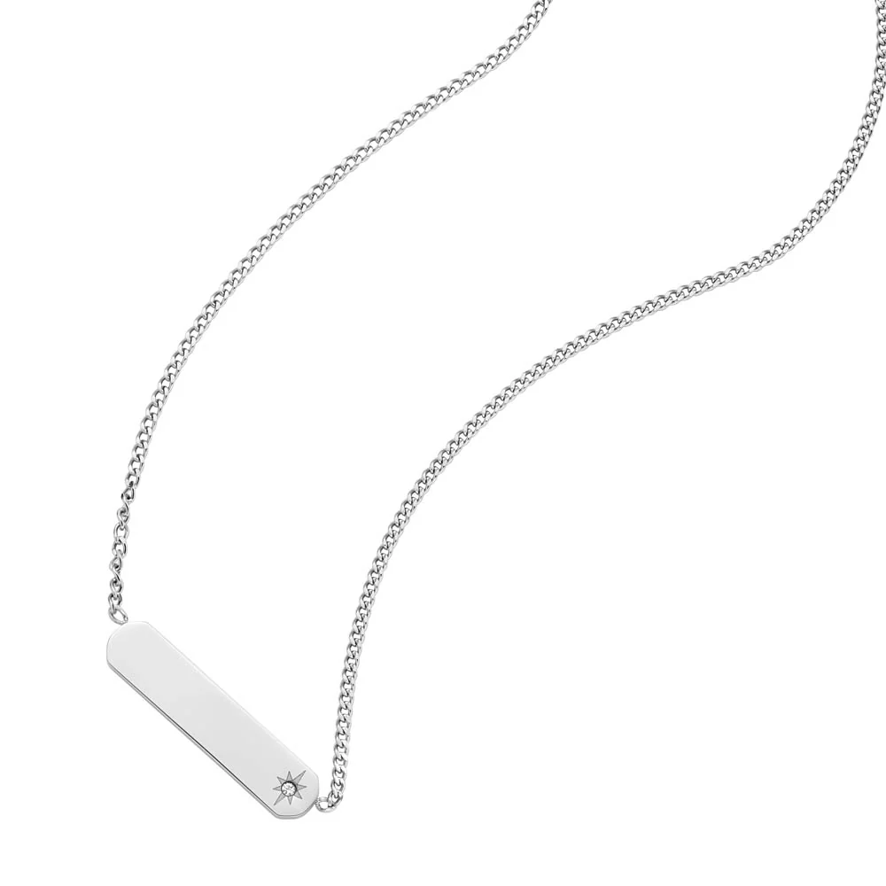Fossil Silver Plated Stainless Steel Drew ID Pendant with Chain - Image 3