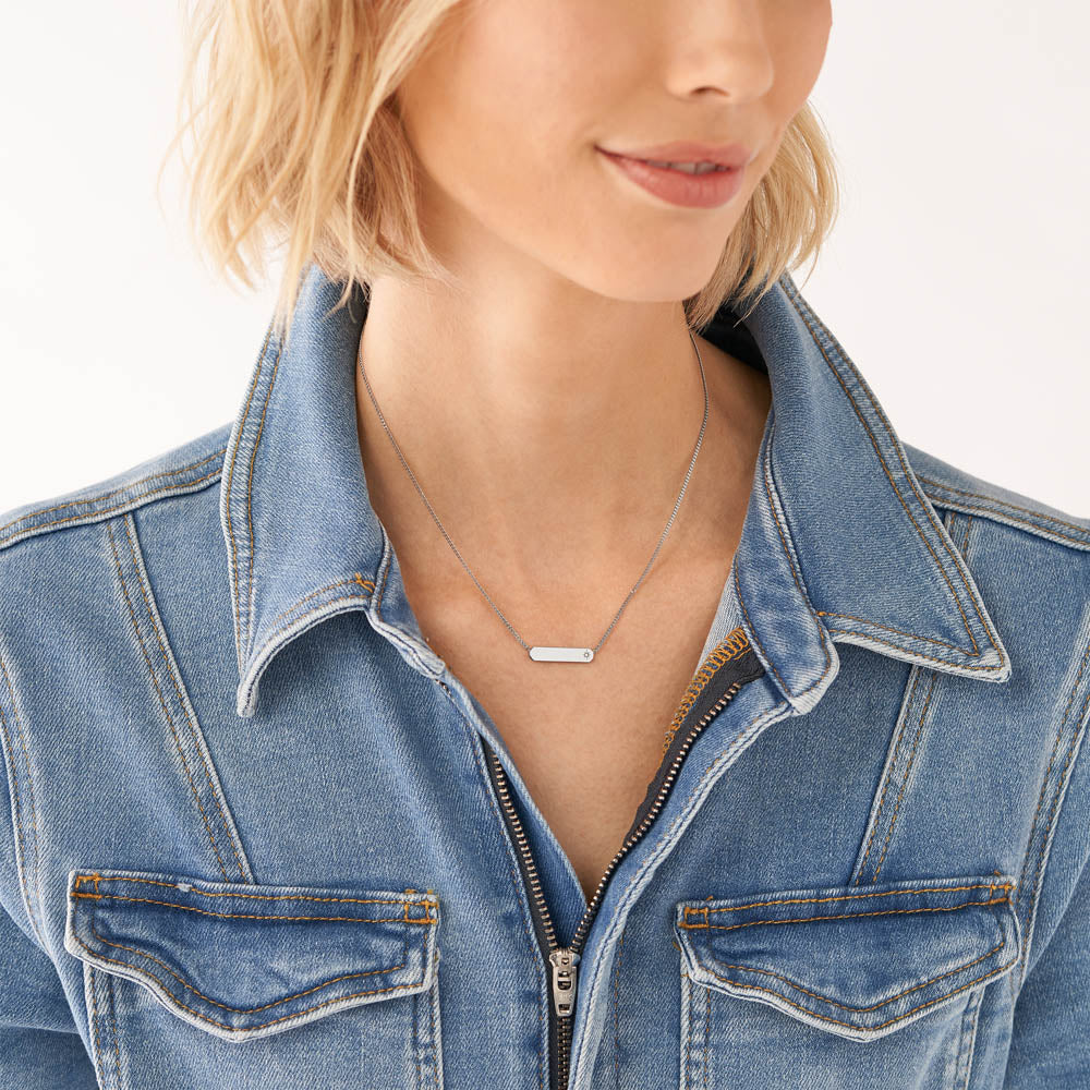 Fossil Silver Plated Stainless Steel Drew ID Pendant with Chain - Image 5