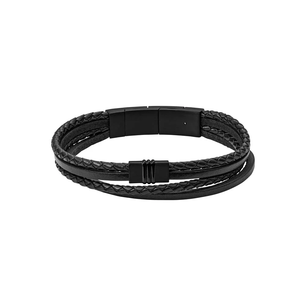 Fossil Stainless Steel Jewelry Multistrand Black Leather Bracelet