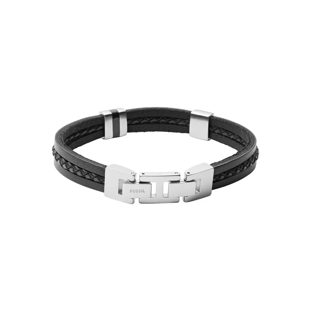 Fossil Stainless Steel Jewelry Multistrand Black Leather Bracelet - Image 3