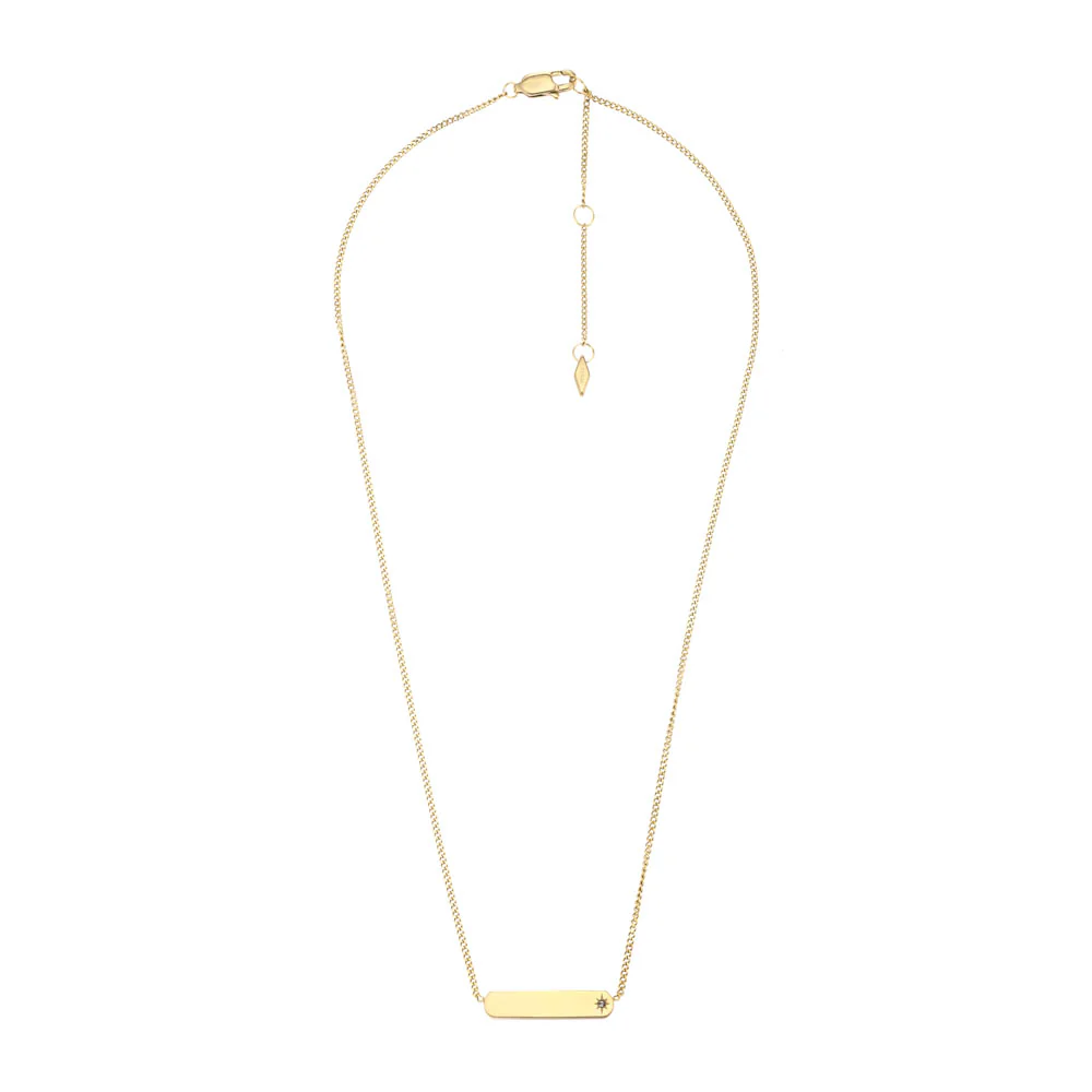 Fossil Yellow Gold Plated Stainless Steel Drew Bar Pendant with Chain