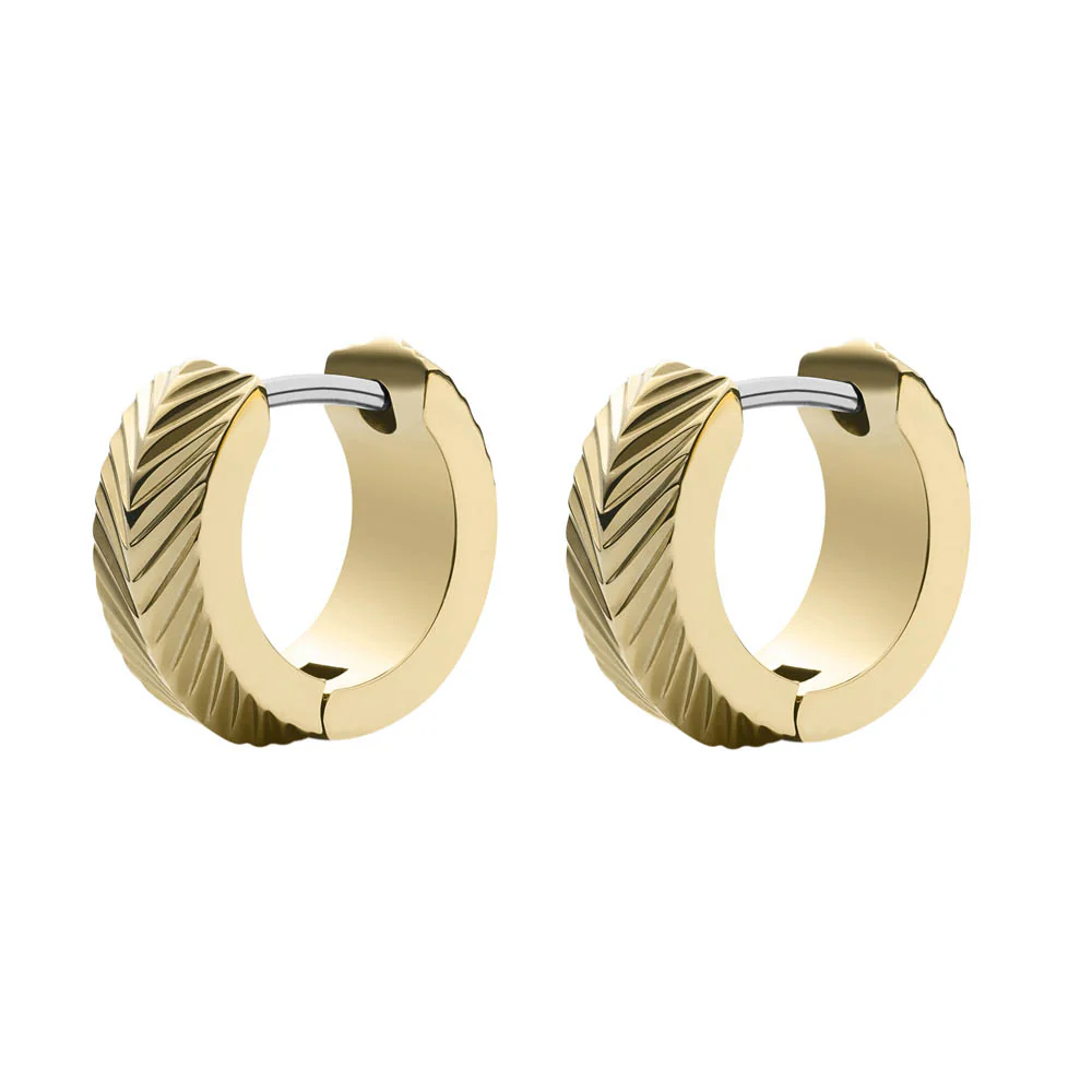 Fossil Yellow Gold Plated Stainless Steel Harlow Linear Texture Hoop Earring - Image 3