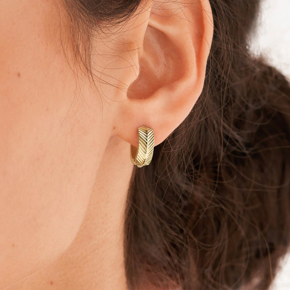 Fossil Yellow Gold Plated Stainless Steel Harlow Linear Texture Hoop Earring - Image 4