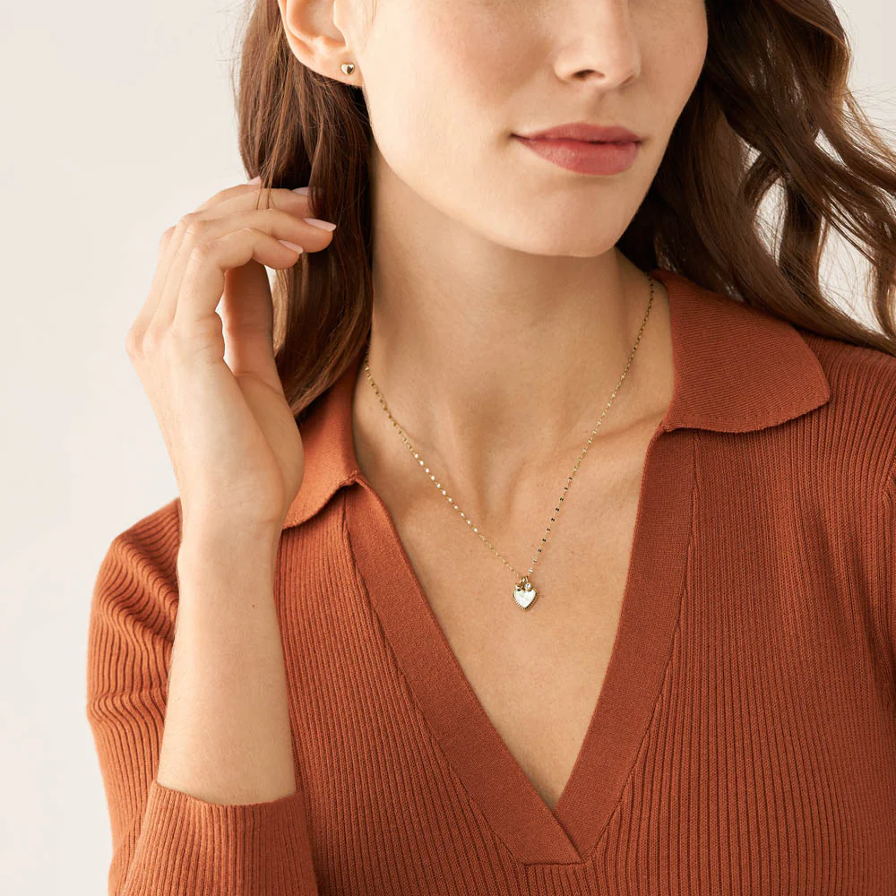 Fossil Yellow Gold Plated Stainless Steel MOP Earring & Pendant with Chain Set - Image 4