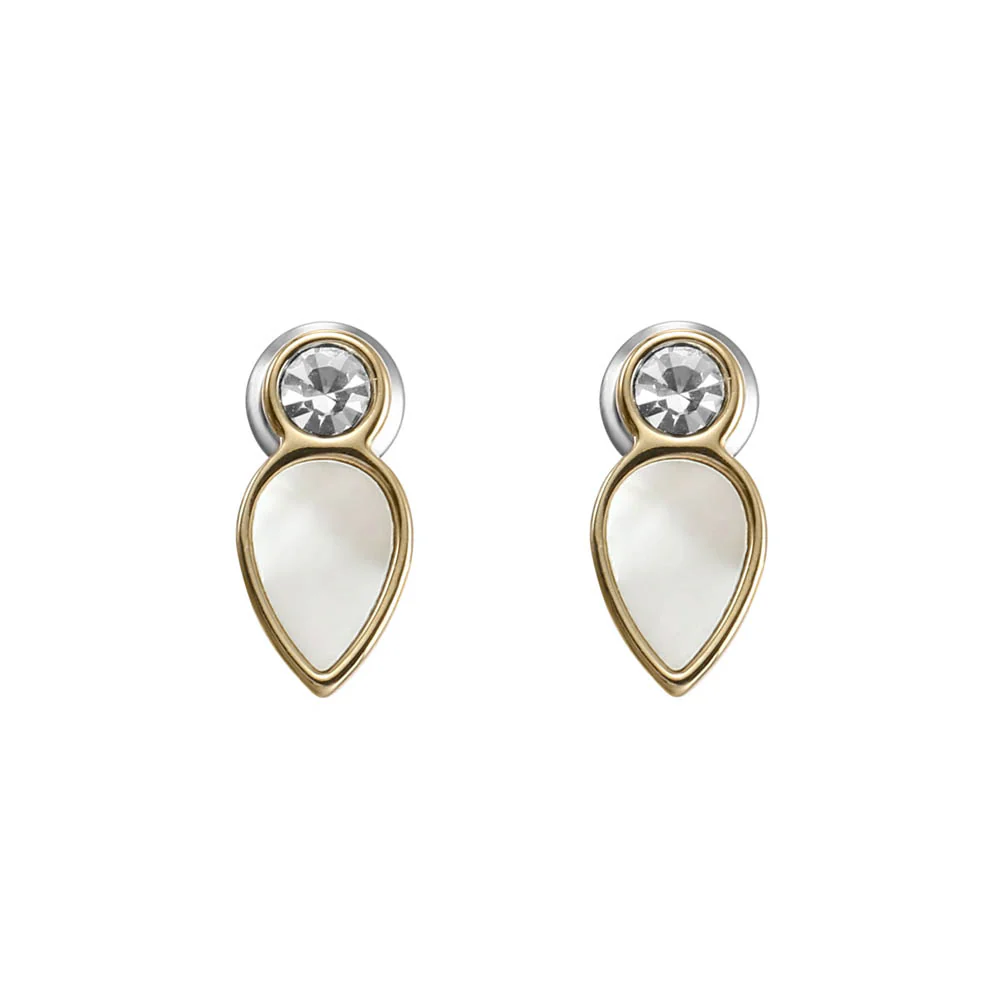 Fossil Yellow Gold Plated Stainless Steel Mother Of Pearl Teardrop Stud Earring