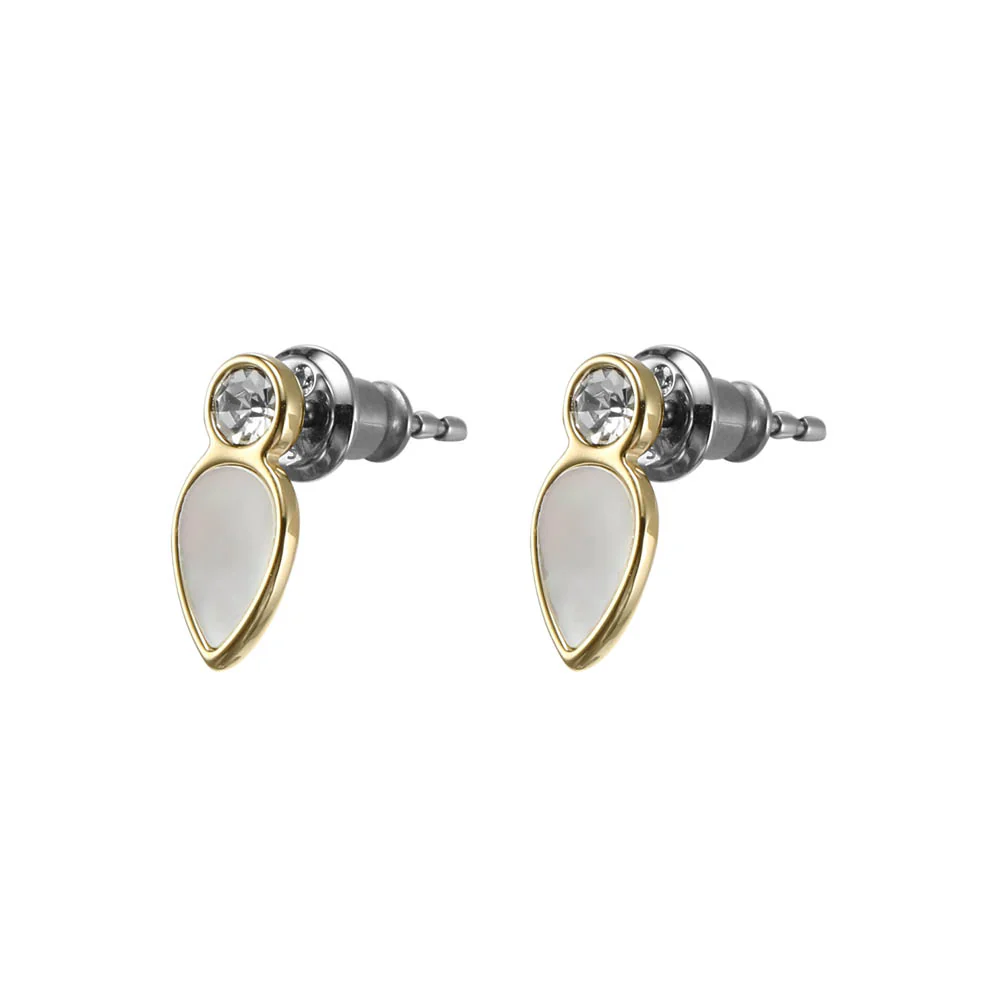 Fossil Yellow Gold Plated Stainless Steel Mother Of Pearl Teardrop Stud Earring - Image 3