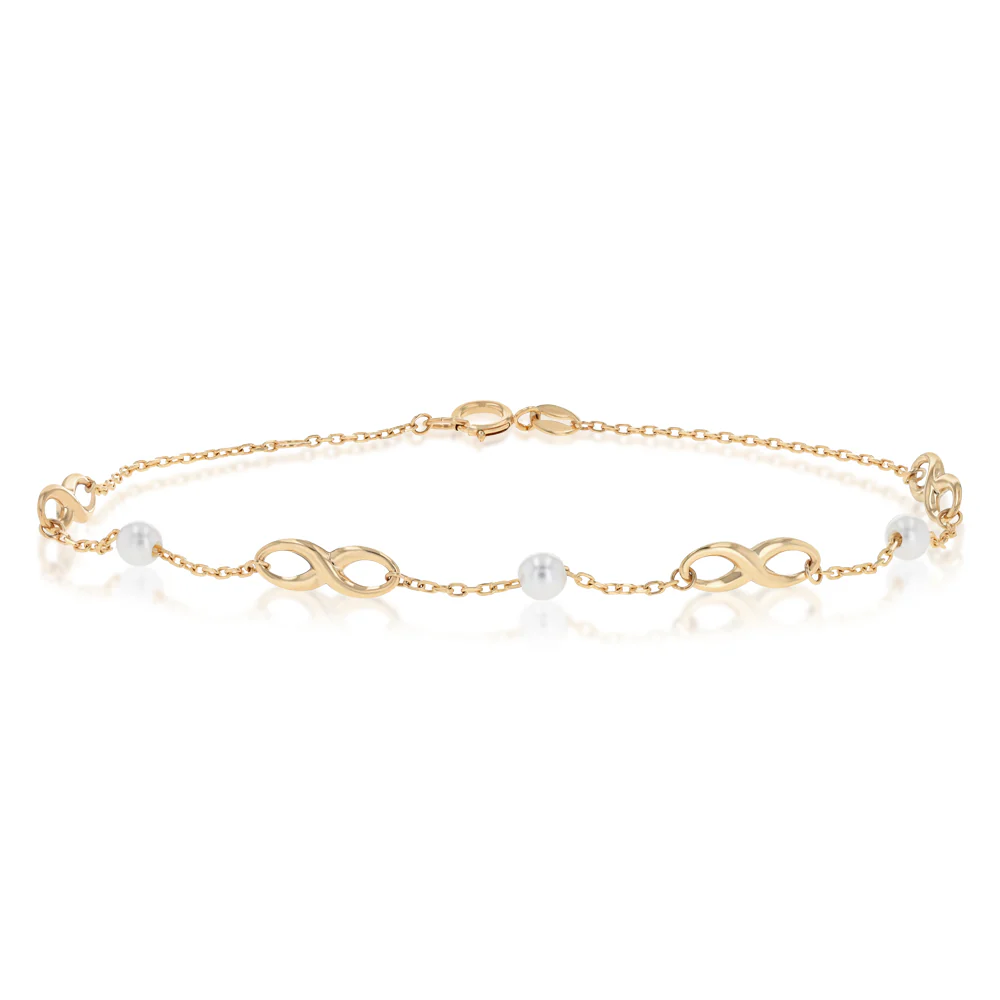 Freshwater Pearl 19cm Adjustable Infinity Bracelet in 9ct Yellow Gold