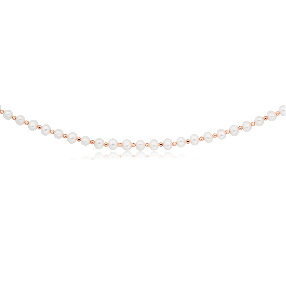 Freshwater Pearl and Rose Hematite Bead Strand with Rose Gold Plated Silver Clasp