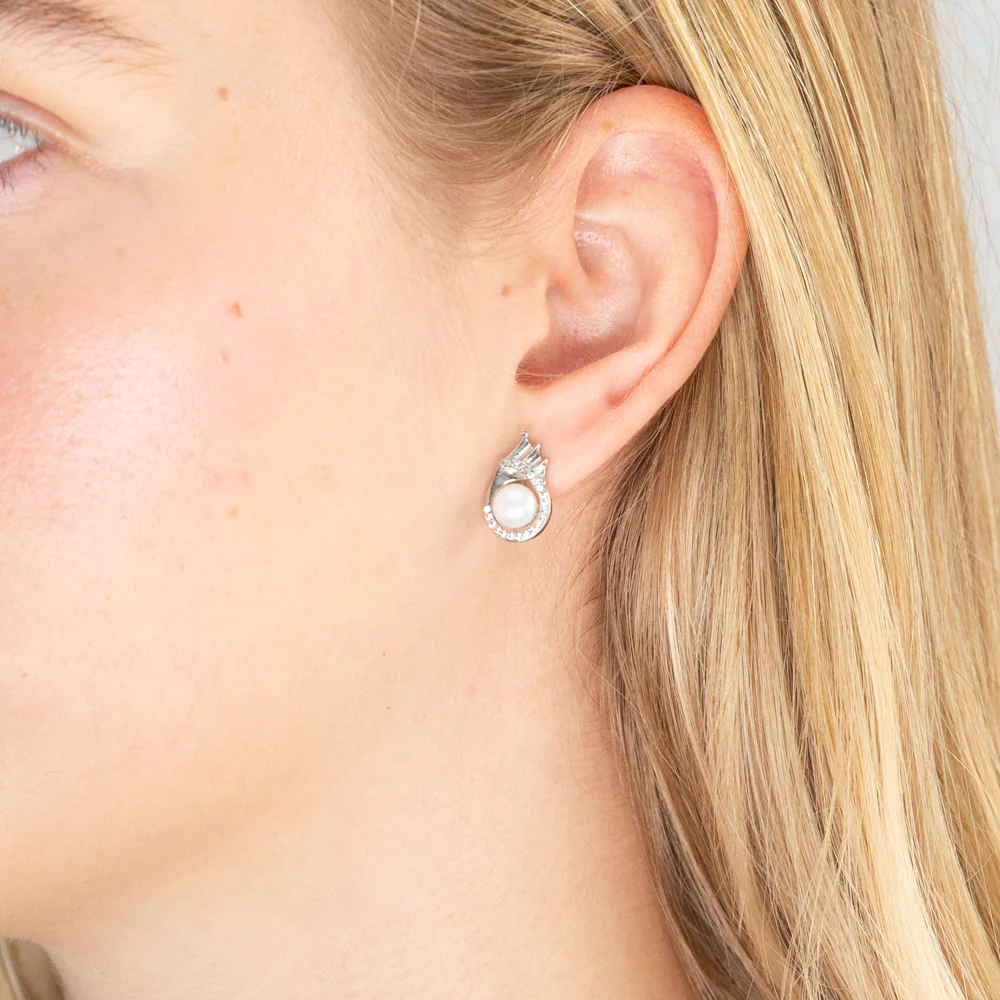 FRESHWATER PEARL EARRINGS & PENDANT SET SS WITH CHAIN - Image 2