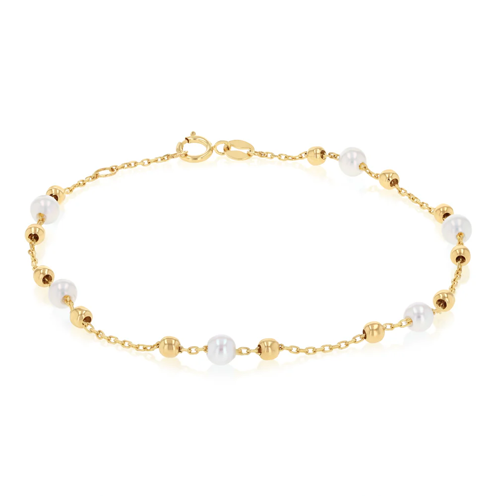 Freshwater Pearl Fancy Bracelet 19.10cm in 9ct Yellow Gold