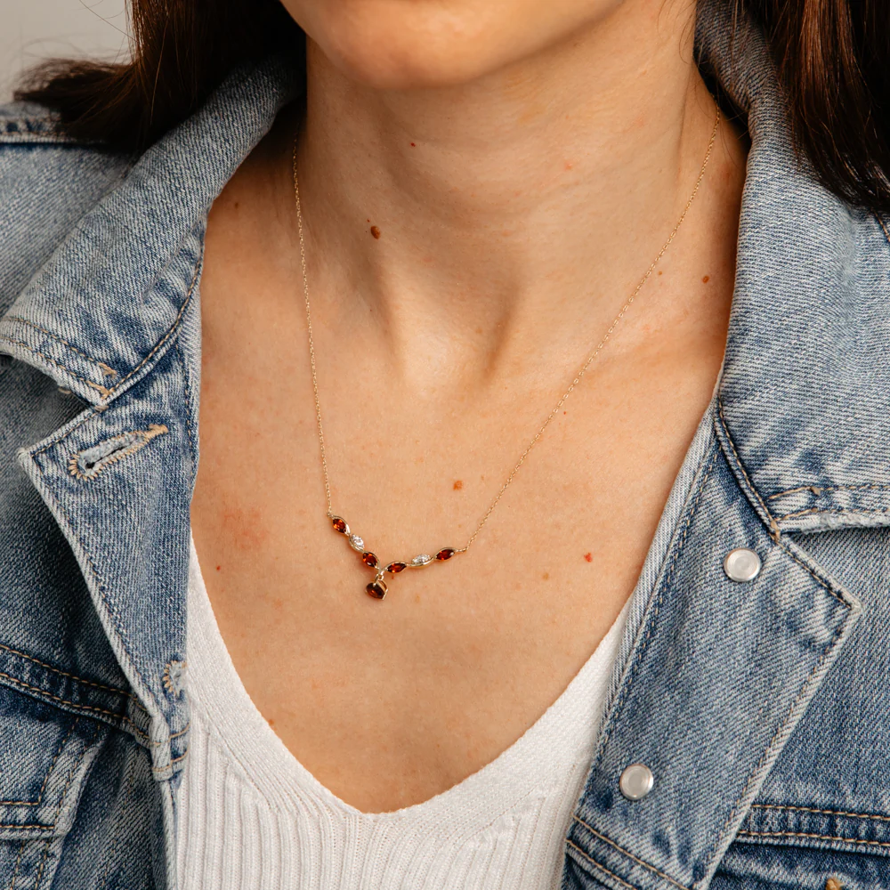 Garnet and Natural Diamond Necklace in 9ct Yellow Gold - Image 2
