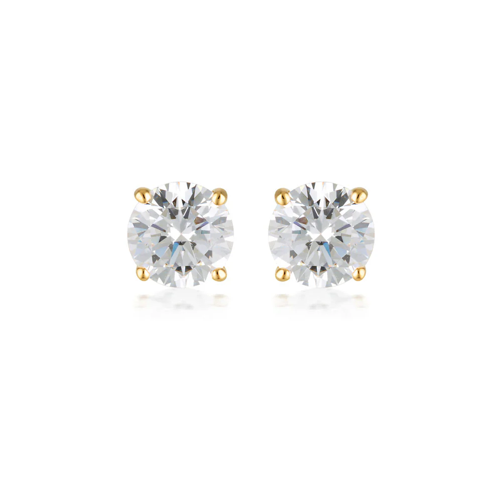 Georgini Gold Plated Sterling Silver 5mm Clear Round Stud Earrings