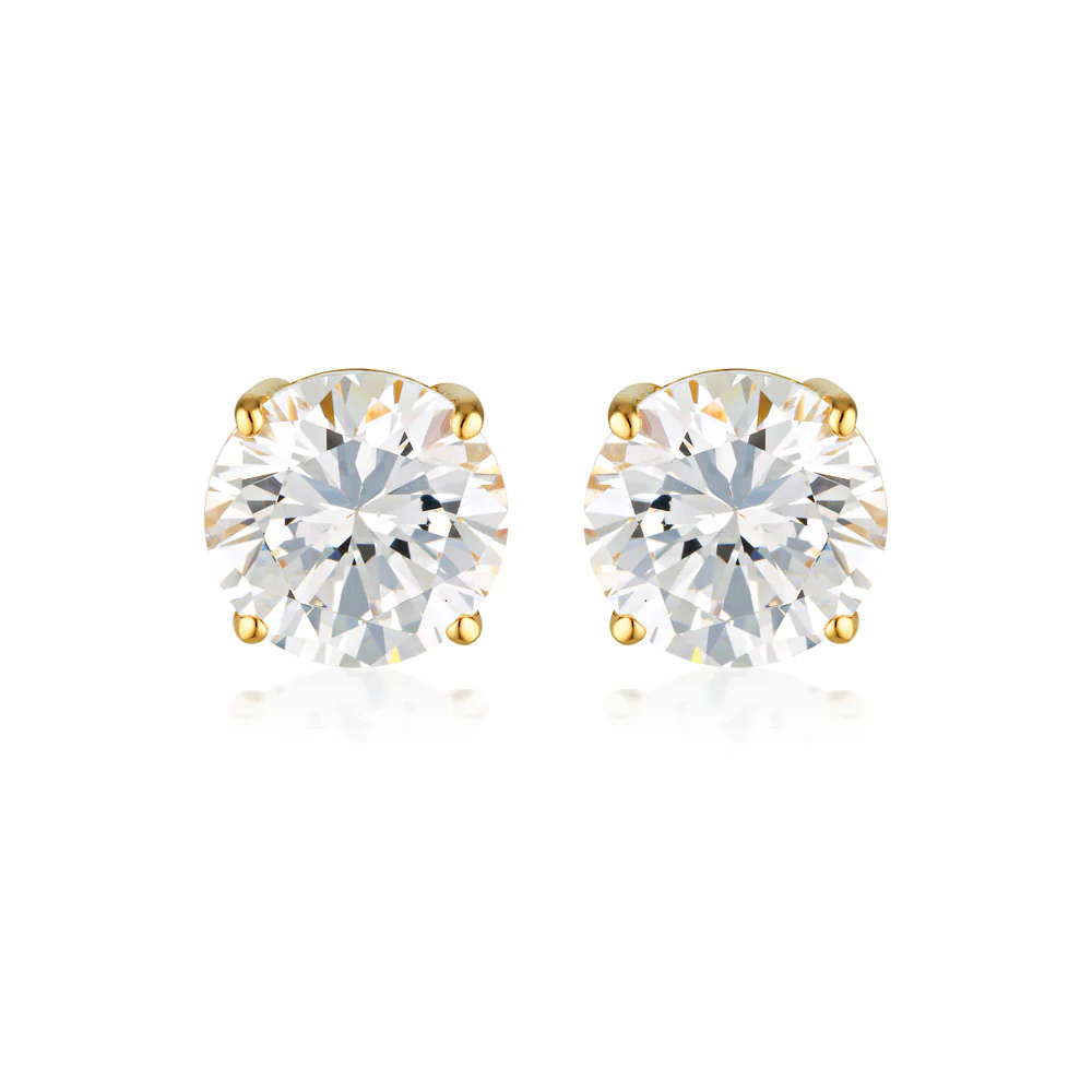 Georgini Gold Plated Sterling Silver Clear Round 7mm Stud Earrings