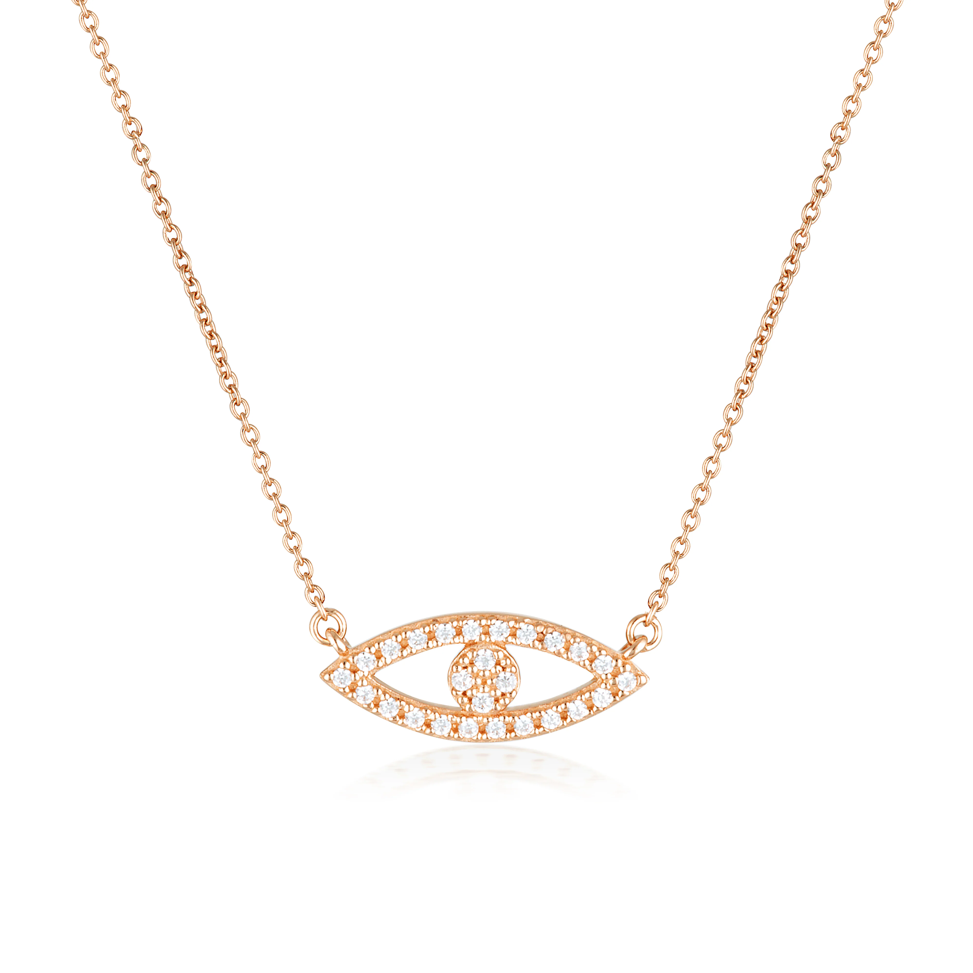 Georgini Rock Star Sterling Silver Rose Gold Plated Evil Eye Pendant On Chain