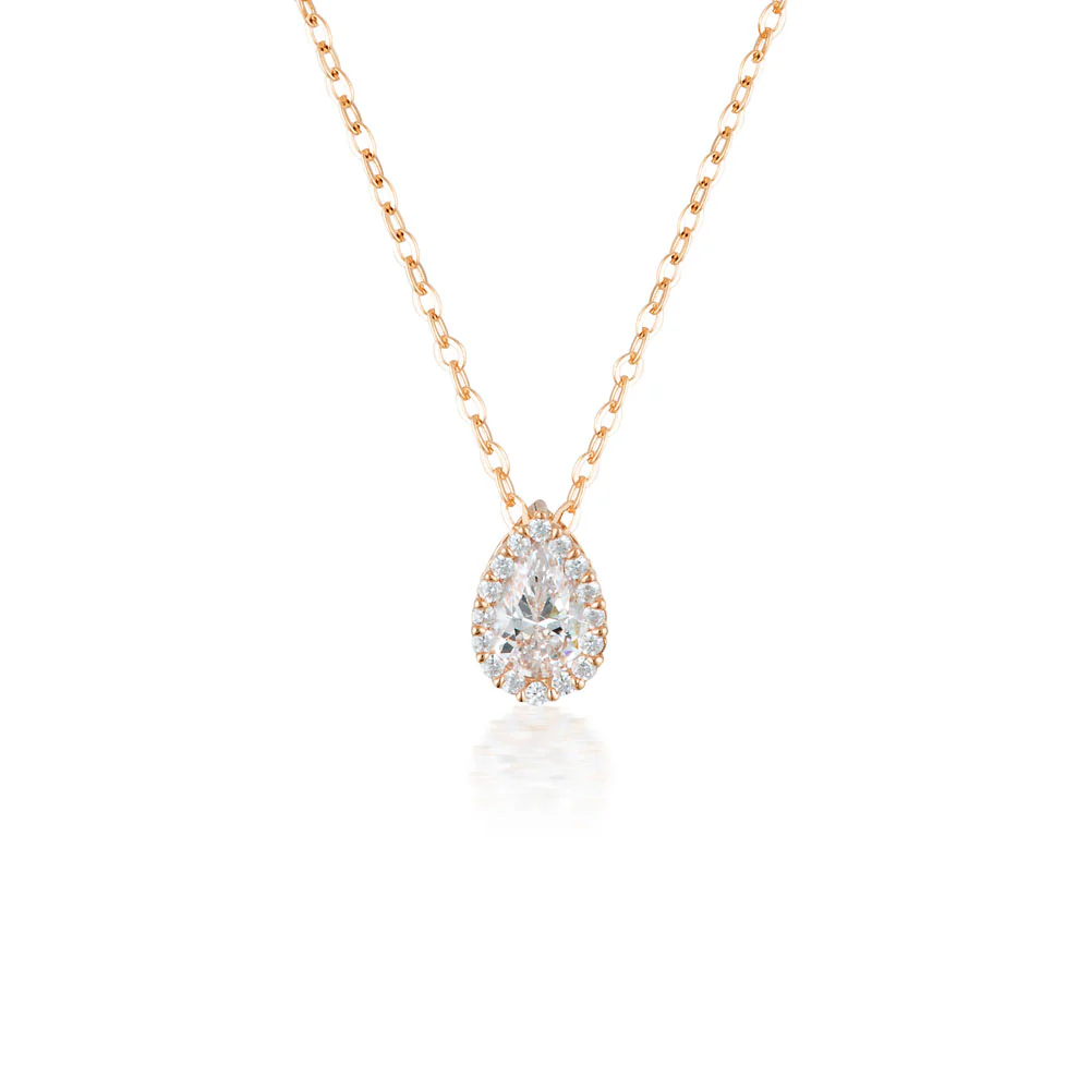 Georgini Rose Gold Plated Sterling Silver Zirconia Monaco Pendant On Chain