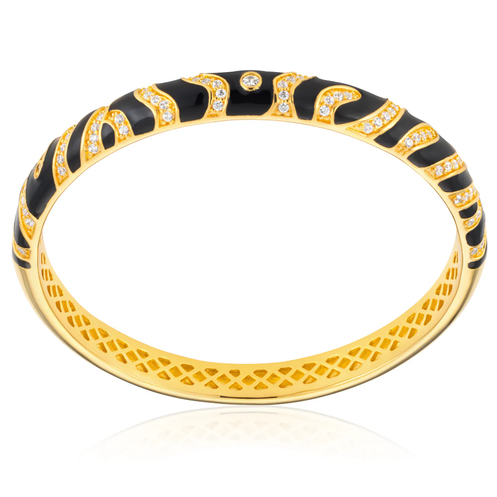 Gold Plated Enamel and Zirconia Tiger Bangle 65mm - Image 2
