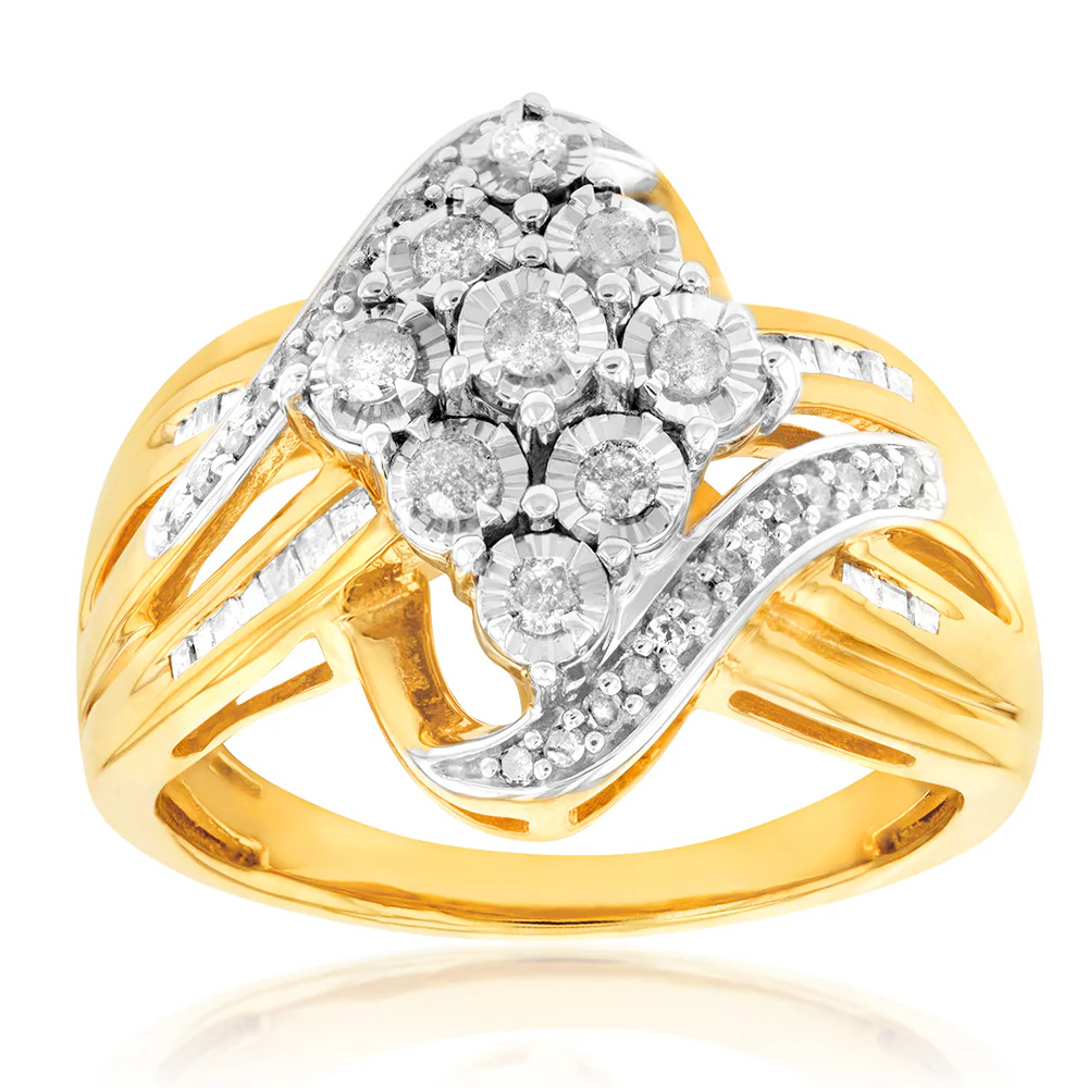 Gold Plated Silver 1/2 Carat Diamond Ring