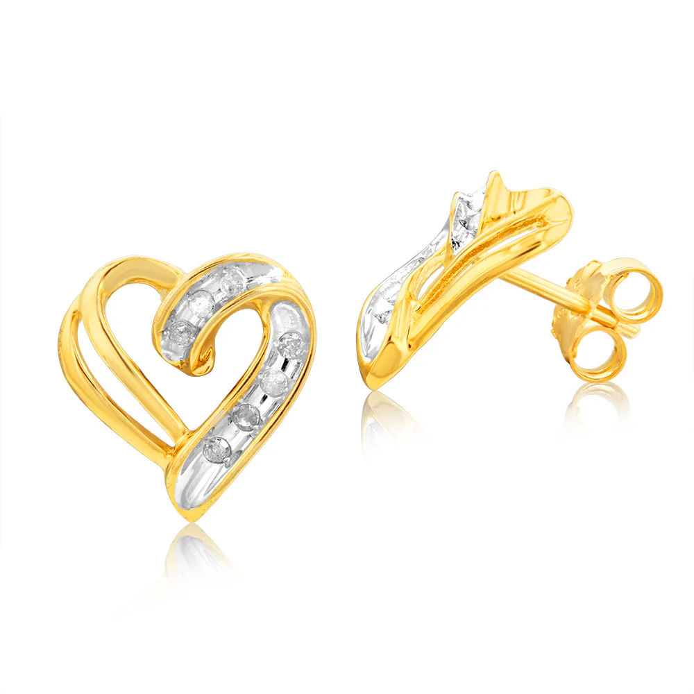 Gold Plated Silver 1/4 Carat Diamond Heart Pendant & Earrings Set Chain Included - Image 3