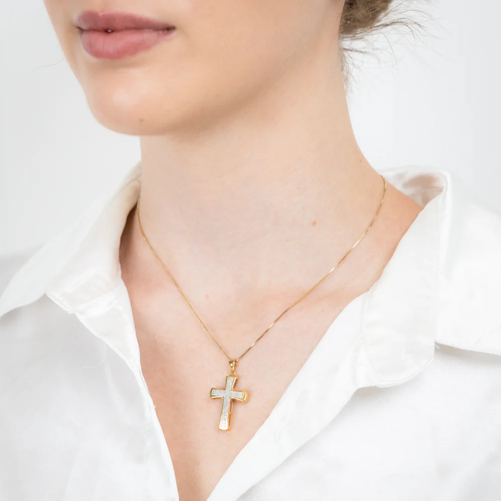 Gold Plated Sterling Silver 1/10 Carat Diamond Cross Pendant on 45cm Chain - Image 2