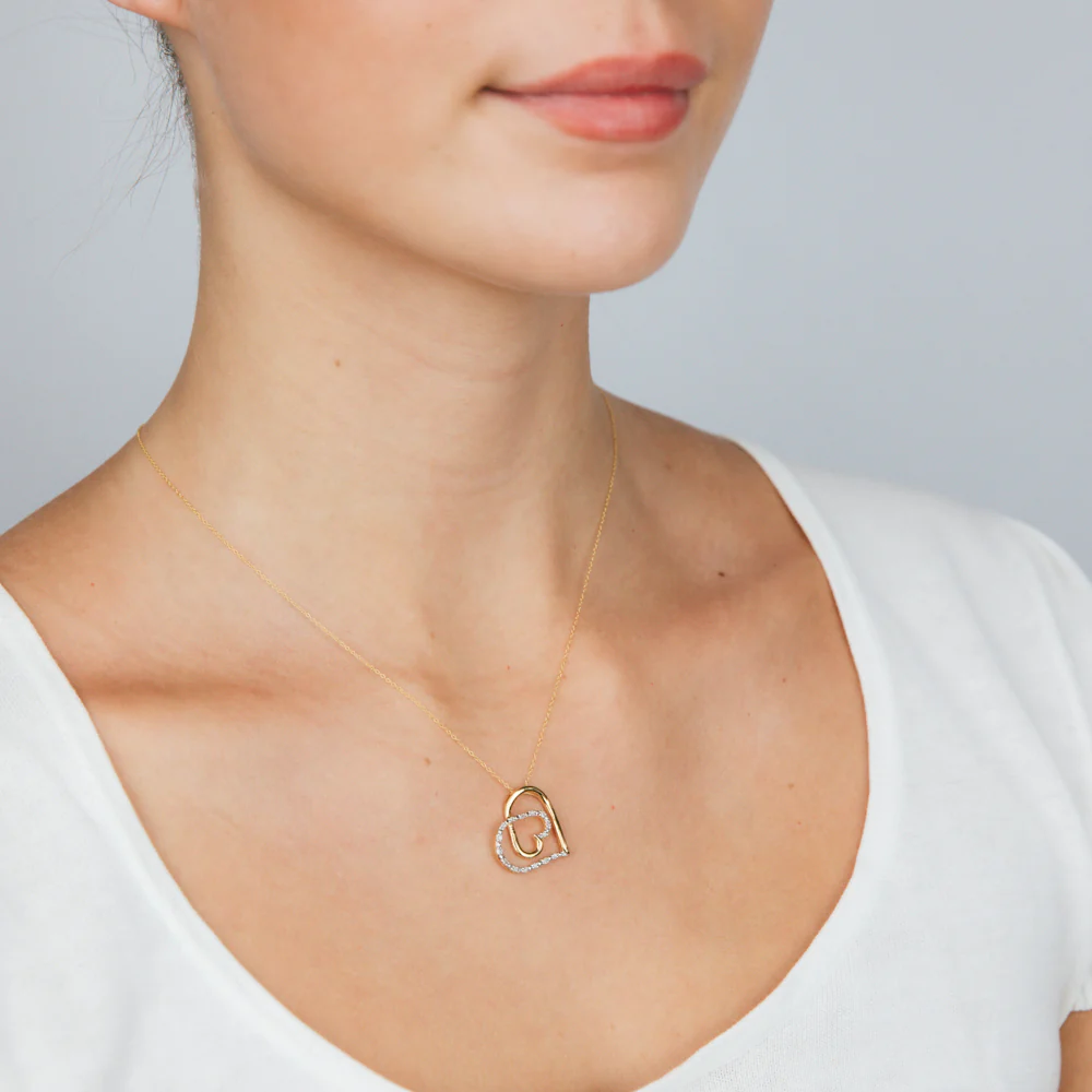 Gold Plated Sterling Silver 1/10 Carat Diamond Heart Pendant - Image 2