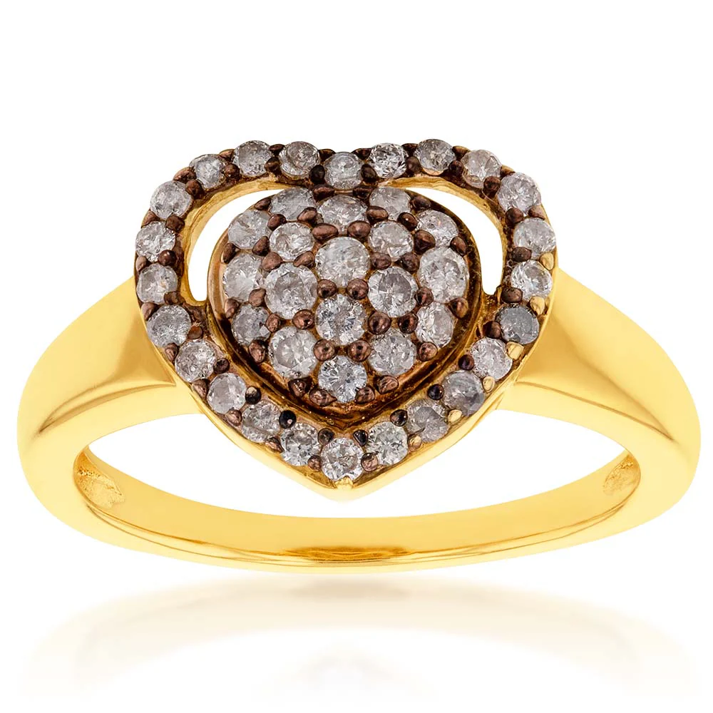 Gold Plated Sterling Silver 1/2 Carat Champagne Diamond Heart Ring