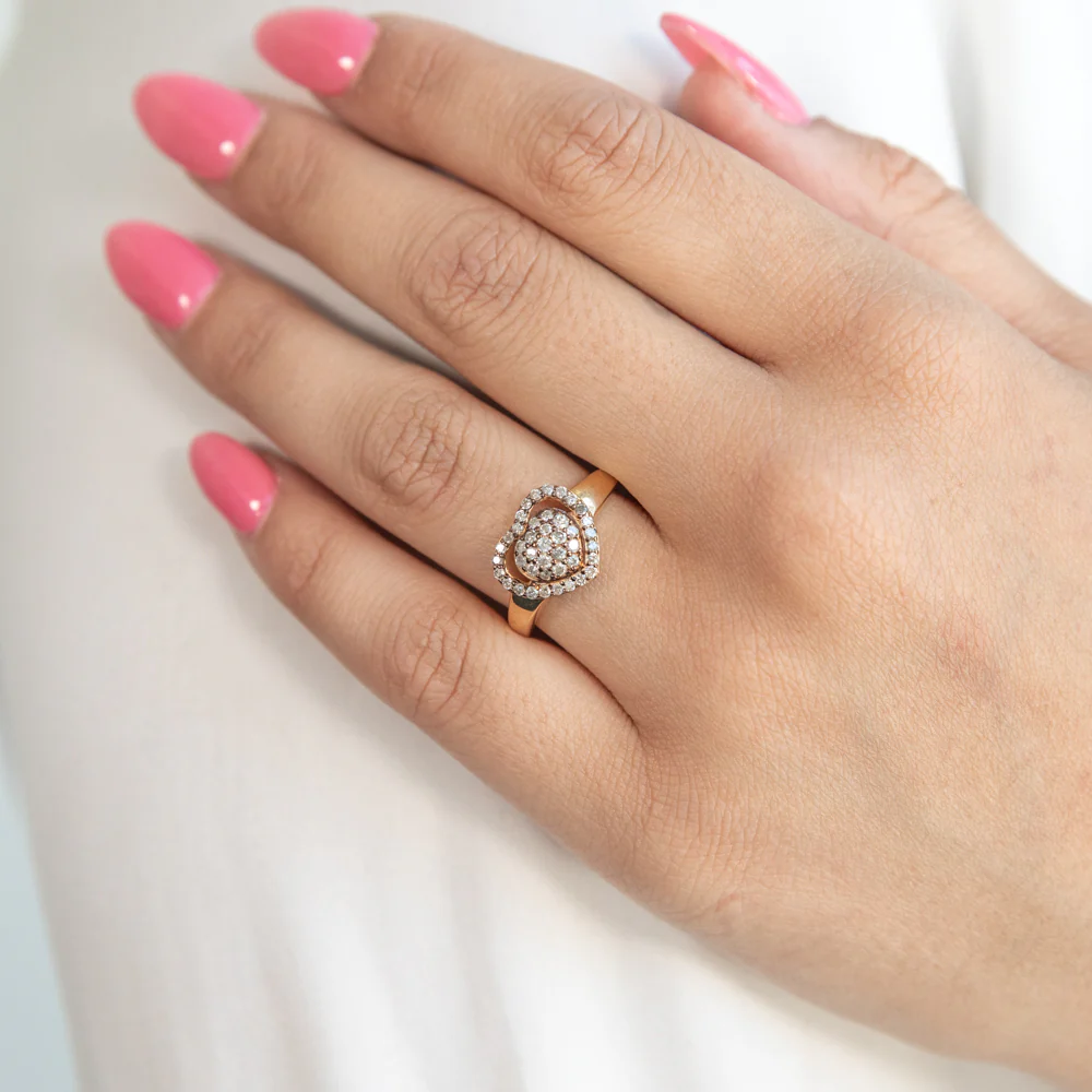 Gold Plated Sterling Silver 1/2 Carat Champagne Diamond Heart Ring - Image 2